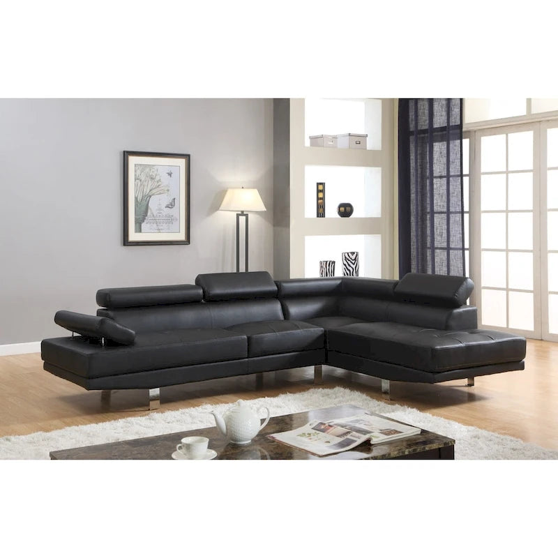 GTU Furniture L-förmiges Wohnzimmer-Ecksofa-Set aus Kunstleder mit Recamiere auf der rechten Seite