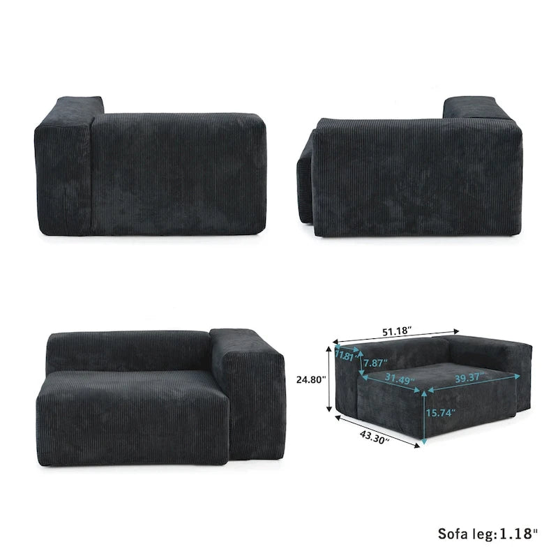 Großes modulares Ecksofa, Kordbezug, U-förmig, 4-Sitzer mit 2 Ottomanen und 5 Kissen