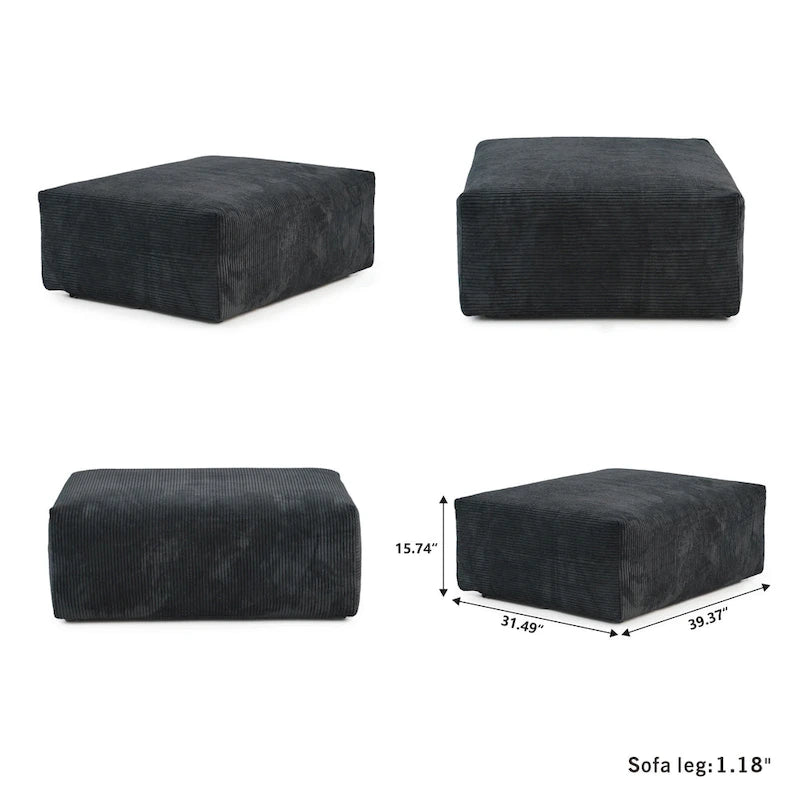 Großes modulares Ecksofa, Kordbezug, U-förmig, 4-Sitzer mit 2 Ottomanen und 5 Kissen