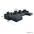 Großes modulares Ecksofa, Kordbezug, U-förmig, 4-Sitzer mit 2 Ottomanen und 5 Kissen