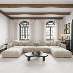 Großes modulares Ecksofa, Kordbezug, U-förmig, 4-Sitzer mit 2 Ottomanen und 5 Kissen