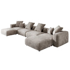 Großes modulares Ecksofa, Kordbezug, U-förmig, 4-Sitzer mit 2 Ottomanen und 5 Kissen