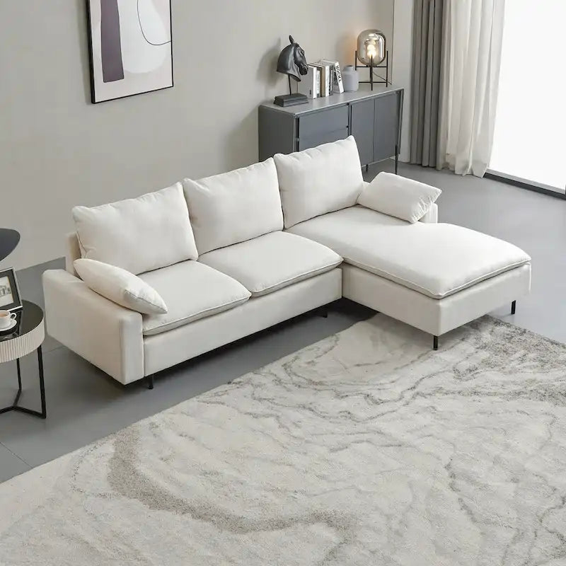 L-förmiges Sektionssofa aus Leinen mit Chaiselongue