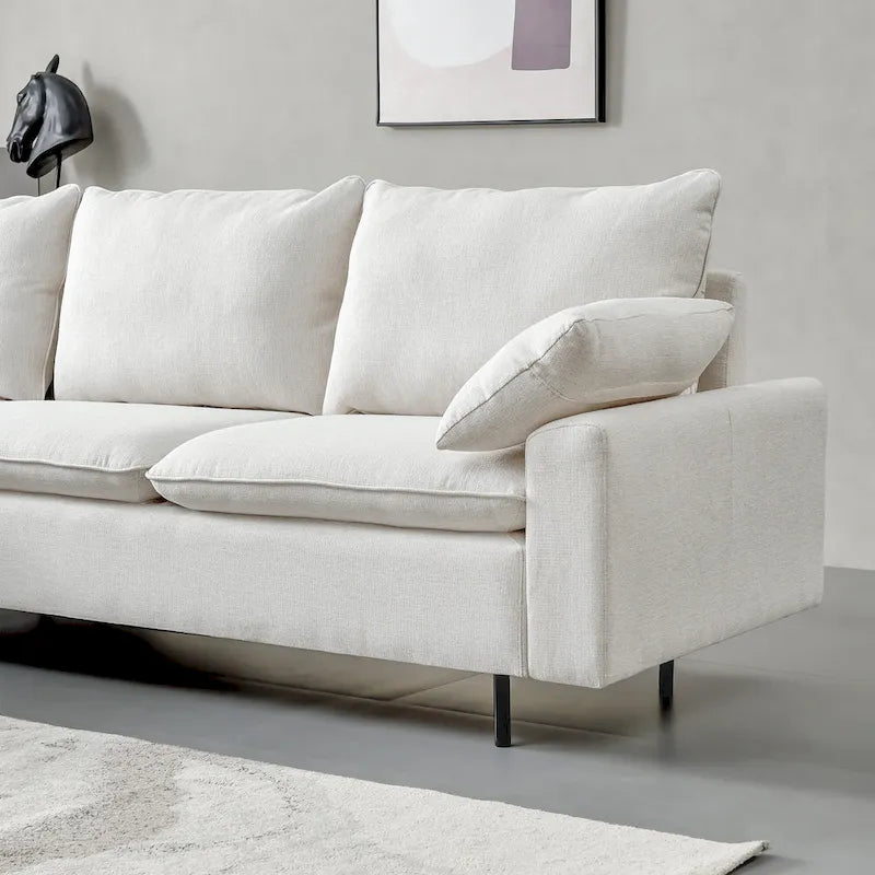 L-förmiges Sektionssofa aus Leinen mit Chaiselongue