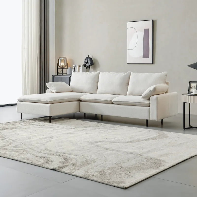 L-förmiges Sektionssofa aus Leinen mit Chaiselongue