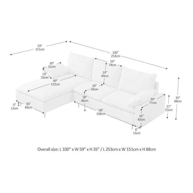 L-förmiges Sektionssofa aus Leinen mit Chaiselongue
