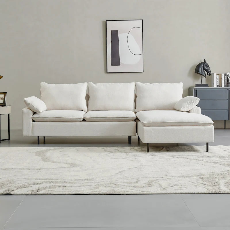 L-förmiges Sektionssofa aus Leinen mit Chaiselongue