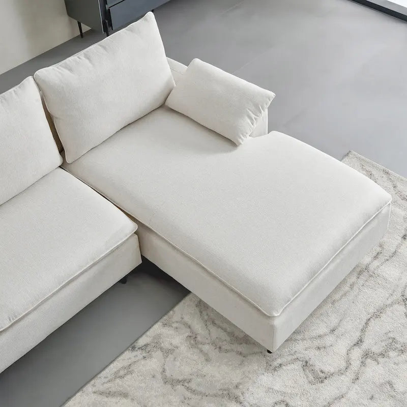 L-förmiges Sektionssofa aus Leinen mit Chaiselongue