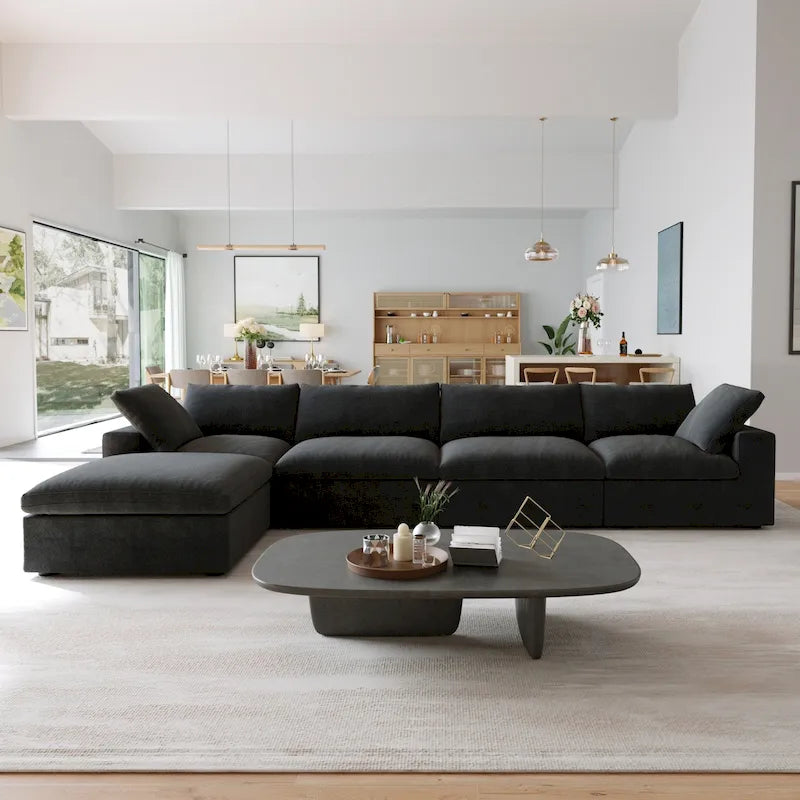 Schwarzes Commix Daunen-Polster-Sofa mit Ottomane