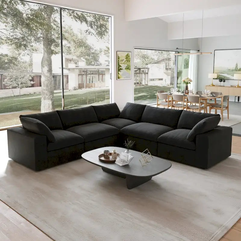 Schwarzes Commix Daunen-Polster-Sofa mit Ottomane