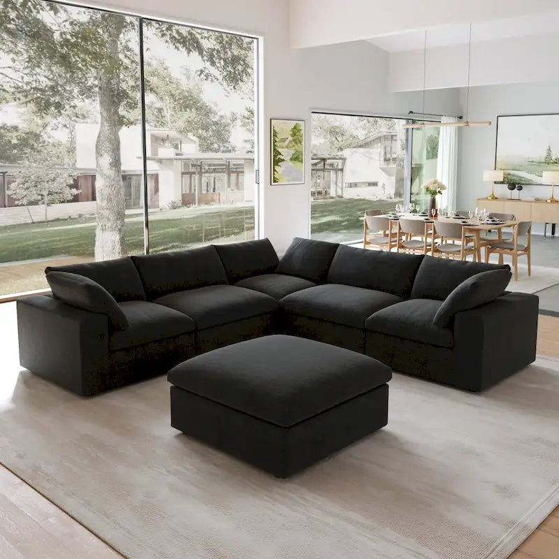 Schwarzes Commix Daunen-Polster-Sofa mit Ottomane