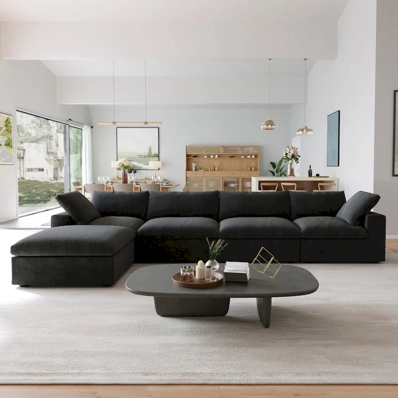 Schwarzes Commix Daunen-Polster-Sofa mit Ottomane