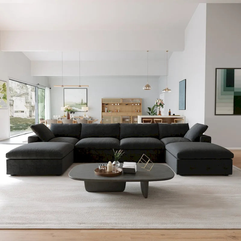 Schwarzes Commix Daunen-Polster-Sofa mit Ottomane