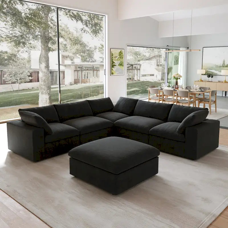 Schwarzes Commix Daunen-Polster-Sofa mit Ottomane