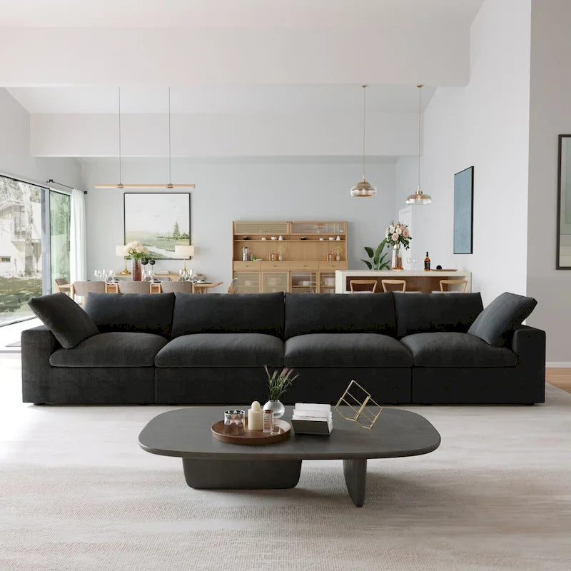 Schwarzes Commix Daunen-Polster-Sofa mit Ottomane