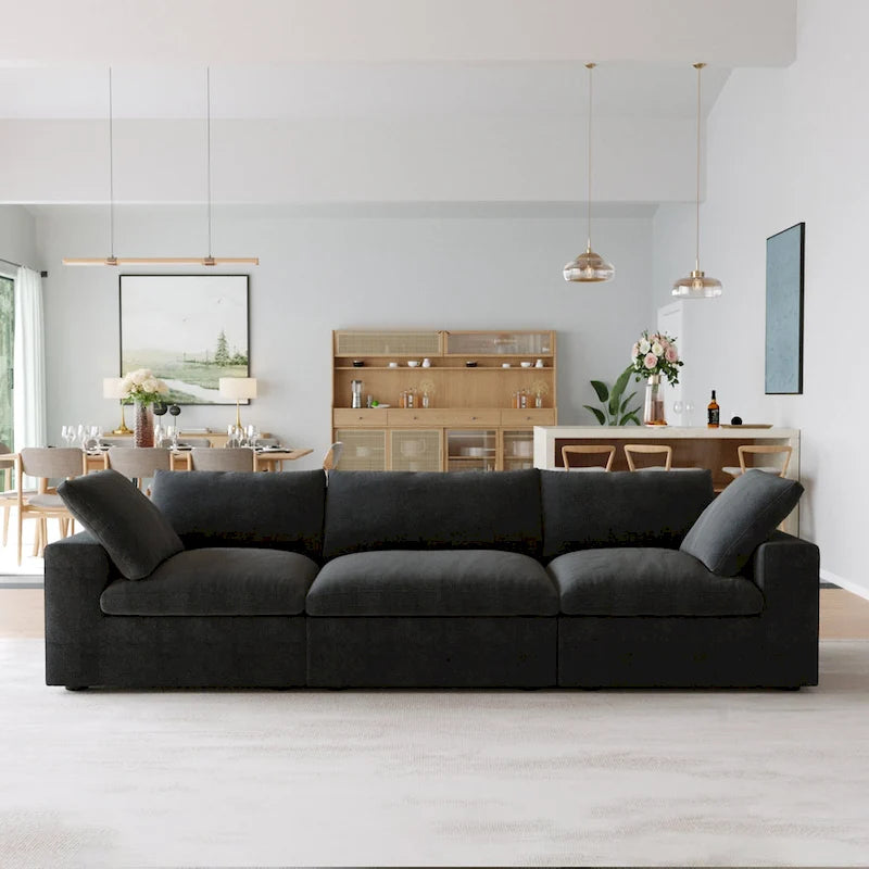 Schwarzes Commix Daunen-Polster-Sofa mit Ottomane