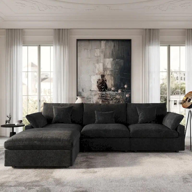 Schwarzes Commix Daunen-Polster-Sofa mit Ottomane