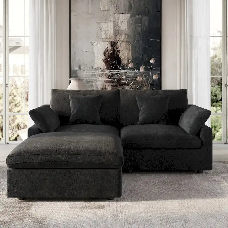 Schwarzes Commix Daunen-Polster-Sofa mit Ottomane