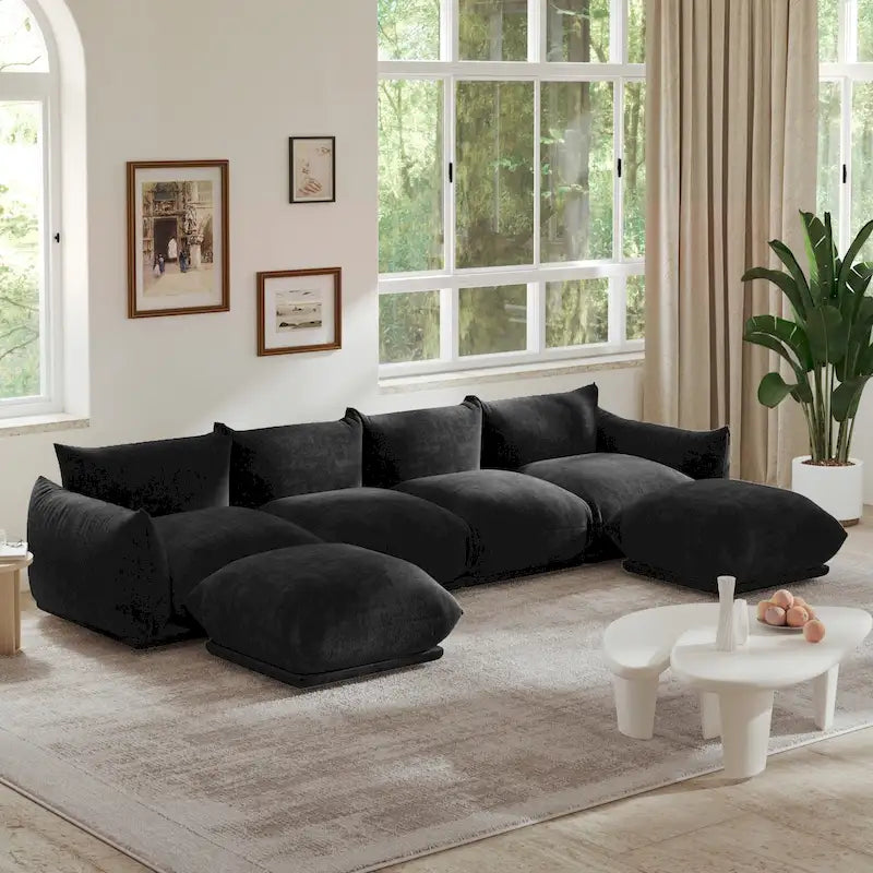Chenille-Stoff-Ecksofa U-förmiges 4-Sitzer-Sofa mit 2 Hockern