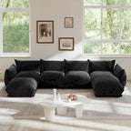 Chenille-Stoff-Ecksofa U-förmiges 4-Sitzer-Sofa mit 2 Hockern