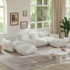 Chenille-Stoff-Ecksofa U-förmiges 4-Sitzer-Sofa mit 2 Hockern
