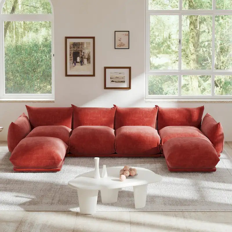Chenille-Stoff-Ecksofa U-förmiges 4-Sitzer-Sofa mit 2 Hockern