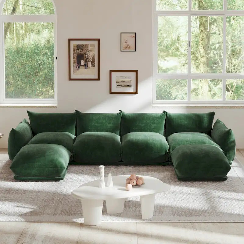 Chenille-Stoff-Ecksofa U-förmiges 4-Sitzer-Sofa mit 2 Hockern