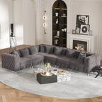 Großes L-förmiges modulares Sofa, 6-Sitzer Samt-Sektionssofa