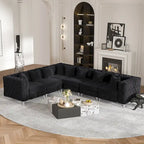 Großes L-förmiges modulares Sofa, 6-Sitzer Samt-Sektionssofa