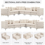 Großes L-förmiges modulares Sofa, 6-Sitzer Samt-Sektionssofa