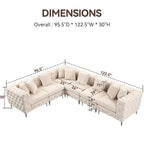 Großes L-förmiges modulares Sofa, 6-Sitzer Samt-Sektionssofa