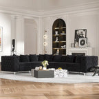 Großes L-förmiges modulares Sofa, 6-Sitzer Samt-Sektionssofa