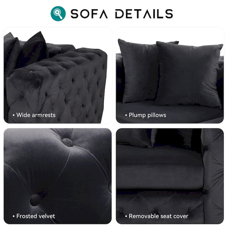 Großes L-förmiges modulares Sofa, 6-Sitzer Samt-Sektionssofa