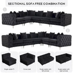 Großes L-förmiges modulares Sofa, 6-Sitzer Samt-Sektionssofa