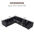 Großes L-förmiges modulares Sofa, 6-Sitzer Samt-Sektionssofa