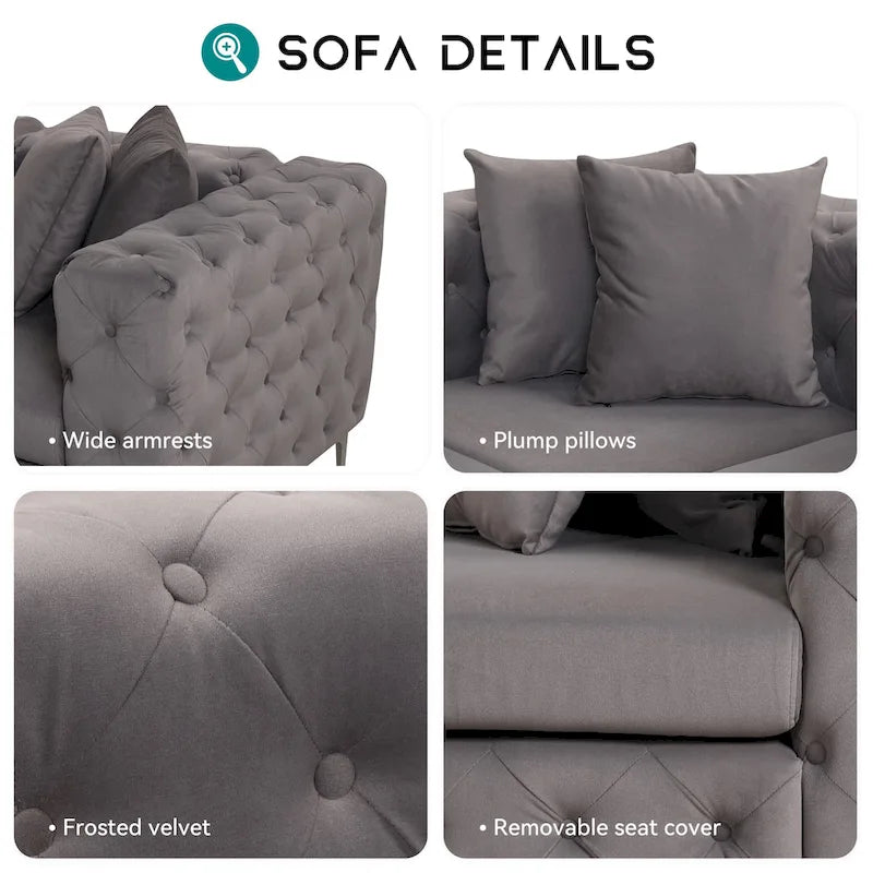 Großes L-förmiges modulares Sofa, 6-Sitzer Samt-Sektionssofa