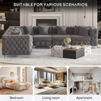 Großes L-förmiges modulares Sofa, 6-Sitzer Samt-Sektionssofa