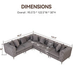 Großes L-förmiges modulares Sofa, 6-Sitzer Samt-Sektionssofa