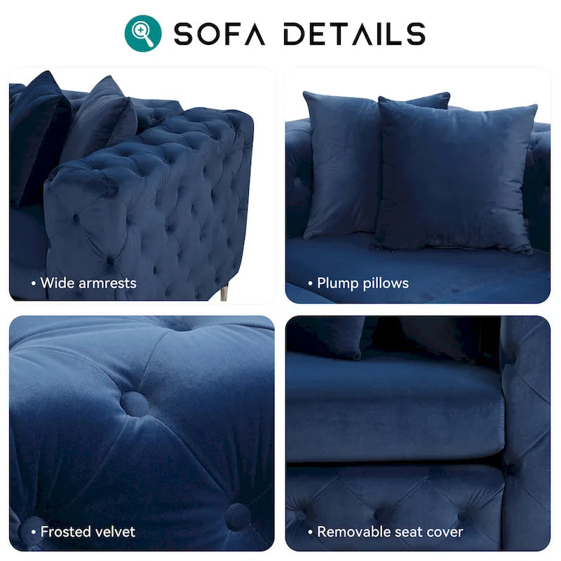 Großes L-förmiges modulares Sofa, 6-Sitzer Samt-Sektionssofa