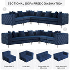 Großes L-förmiges modulares Sofa, 6-Sitzer Samt-Sektionssofa