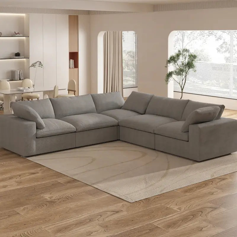Großes Ecksofa mit Daunenfüllung und Ottoman für Wohnzimmerset