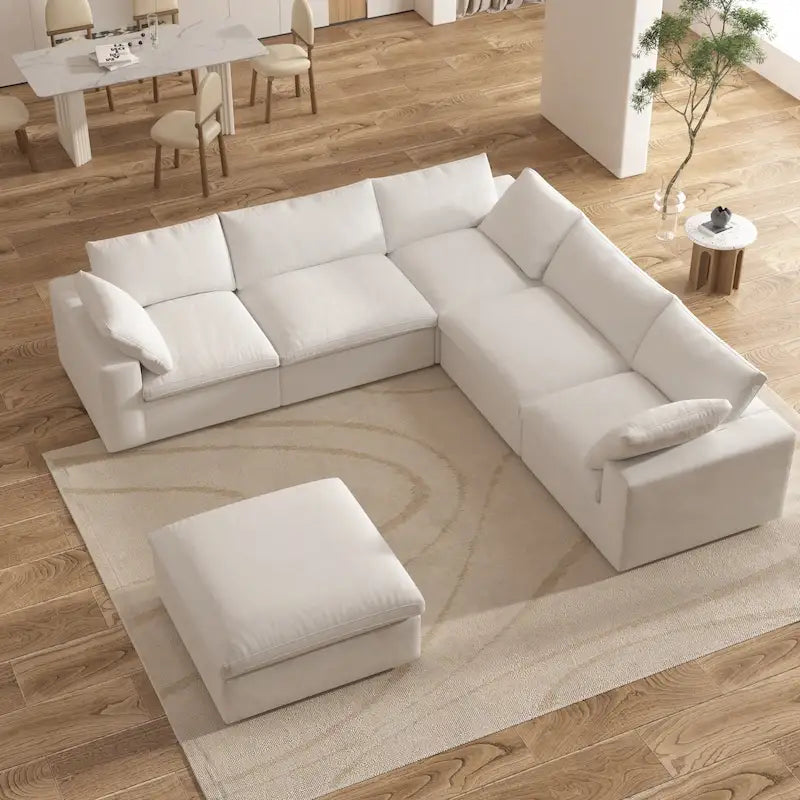 Großes Ecksofa mit Daunenfüllung und Ottoman für Wohnzimmerset