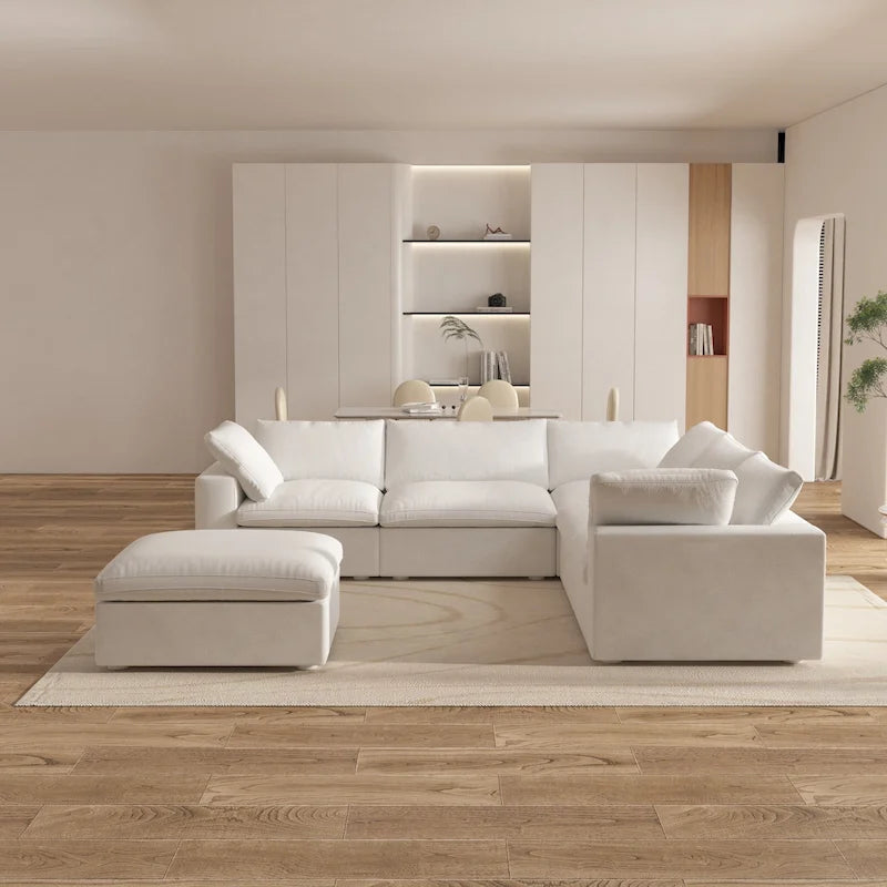 Großes Ecksofa mit Daunenfüllung und Ottoman für Wohnzimmerset