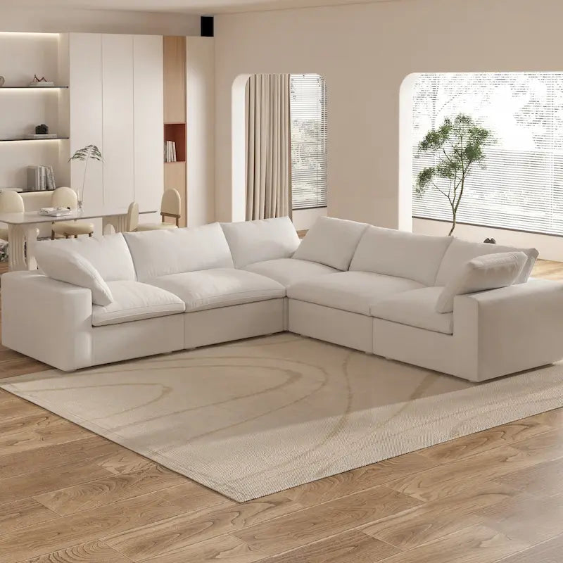 Großes Ecksofa mit Daunenfüllung und Ottoman für Wohnzimmerset