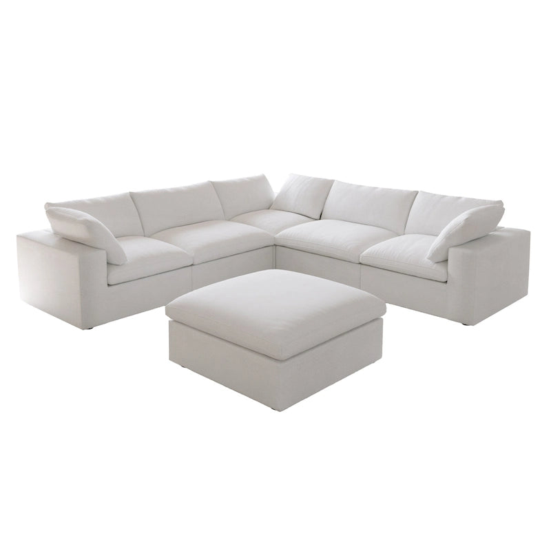 Großes Ecksofa mit Daunenfüllung und Ottoman für Wohnzimmerset