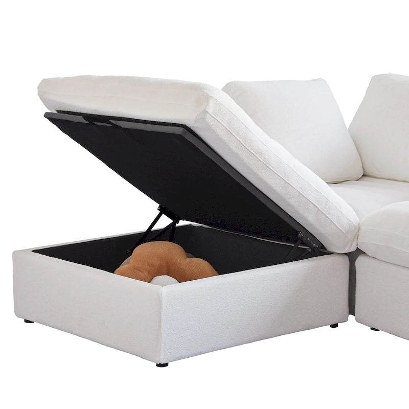 Großes Ecksofa mit Daunenfüllung und Ottoman für Wohnzimmerset