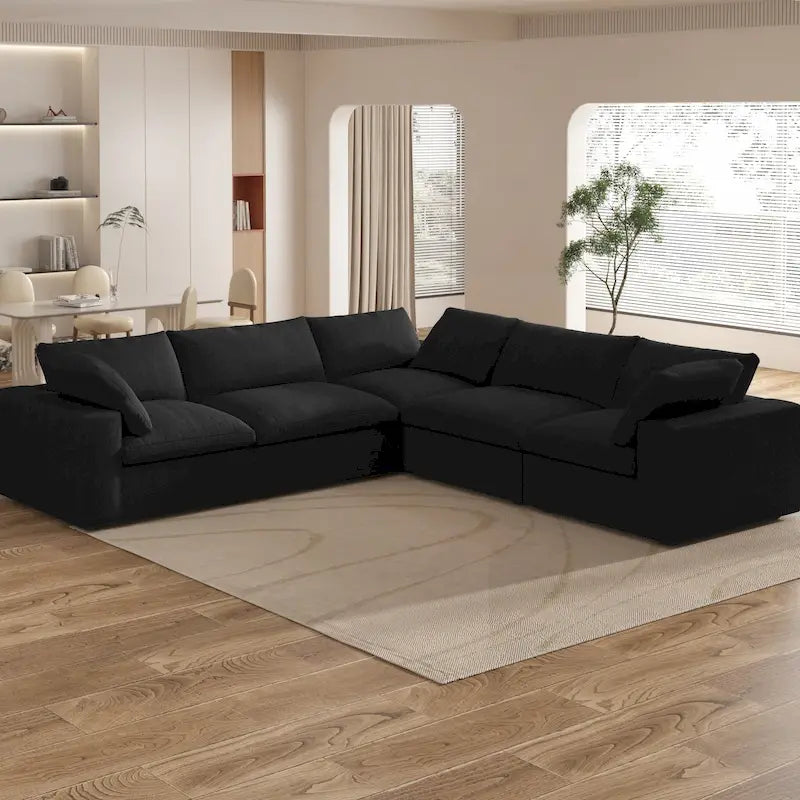 Großes Ecksofa mit Daunenfüllung und Ottoman für Wohnzimmerset