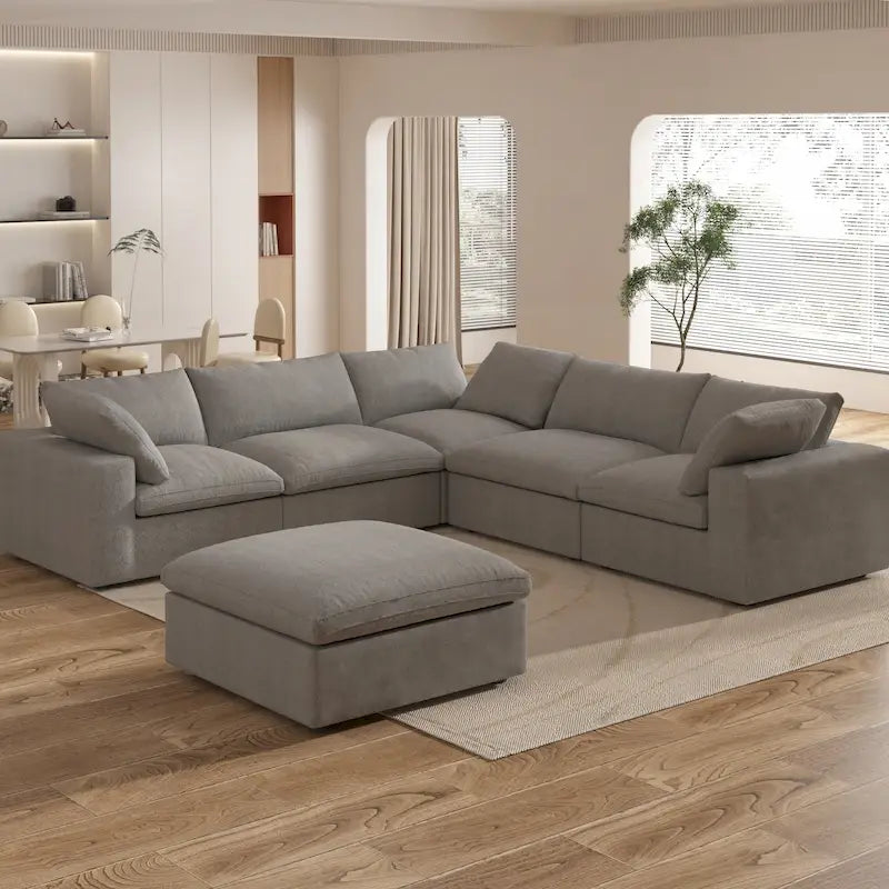 Großes Ecksofa mit Daunenfüllung und Ottoman für Wohnzimmerset