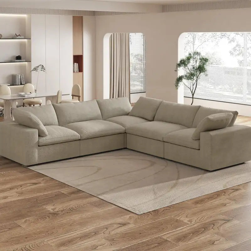 Großes Ecksofa mit Daunenfüllung und Ottoman für Wohnzimmerset