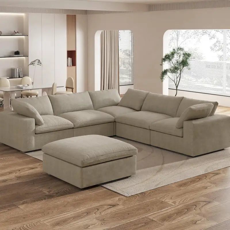 Großes Ecksofa mit Daunenfüllung und Ottoman für Wohnzimmerset